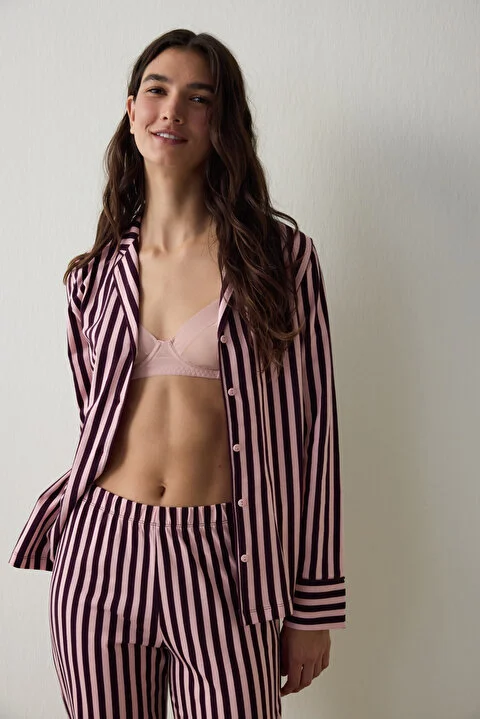 Maroon Striped pidžama set