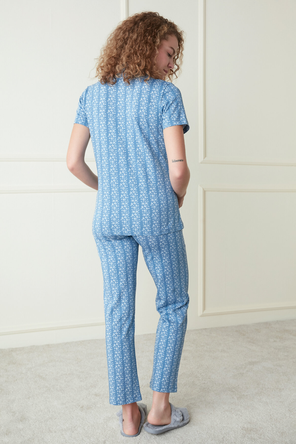 MAMA BLUE FLOWERS SS GOMLEK PANT SET BL6