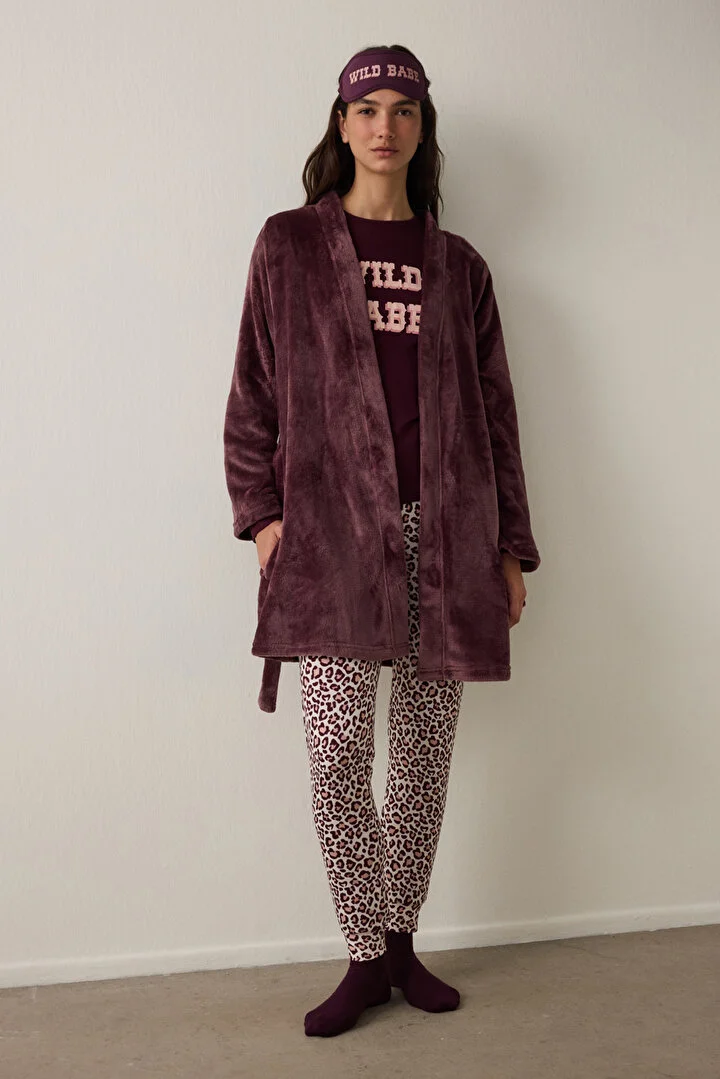 Maroon Fluffy ogrtač