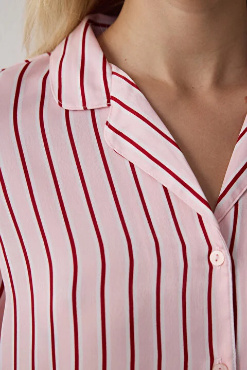 Pink Striped Satin pidžama set