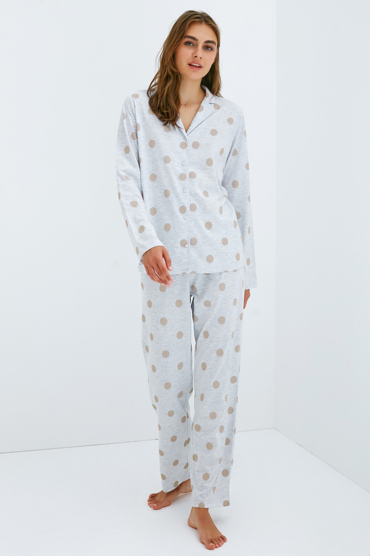 ENT MELANGE DOTS LS GOMLEK PANT SET AGJ