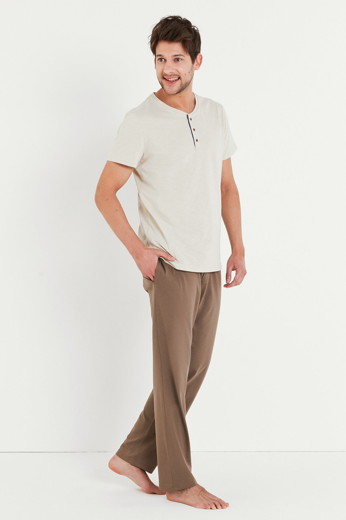 CREAM BUTTON SS PANTOLON SET MIX