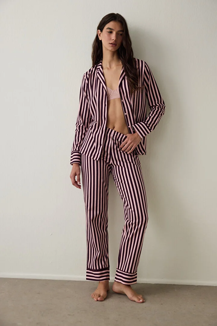 Maroon Striped pidžama set