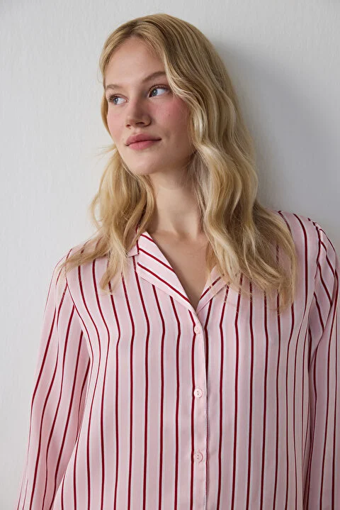 Pink Striped Satin pidžama set