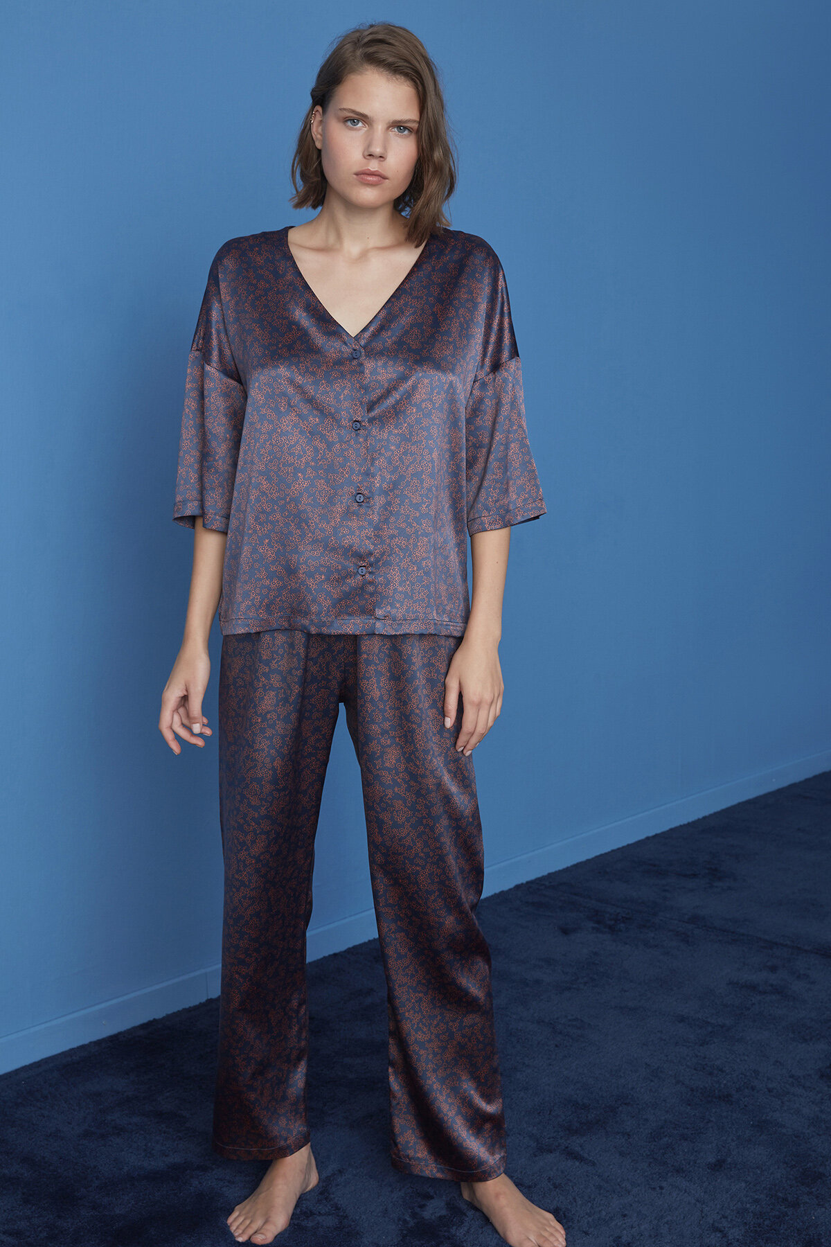 AUTUMN SATIN LS GOMLEK PANT SET PT7