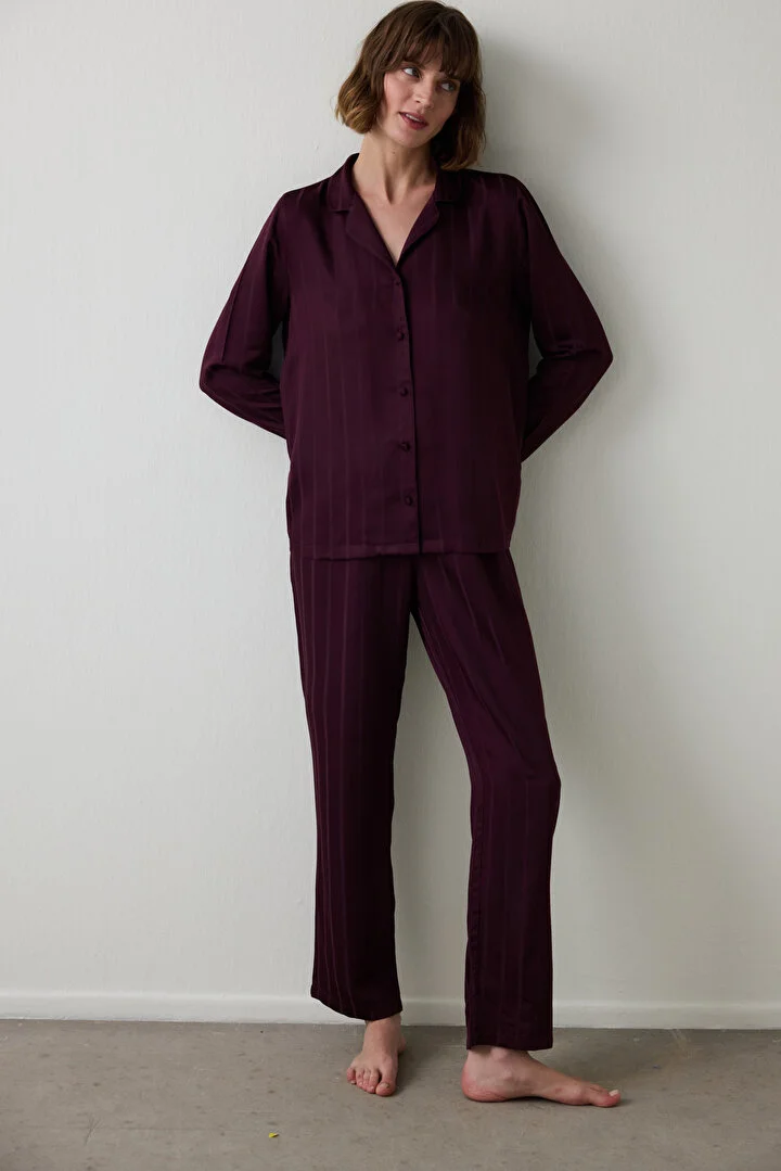 Maroon Satin pidžama set