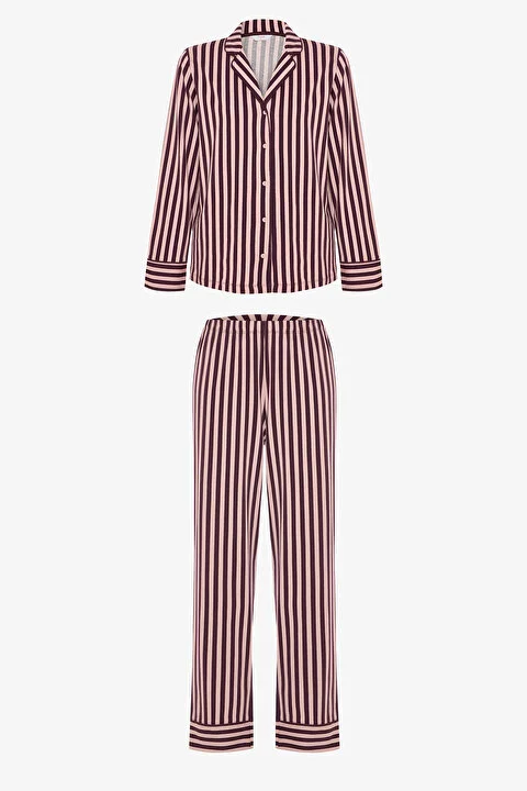 Maroon Striped pidžama set