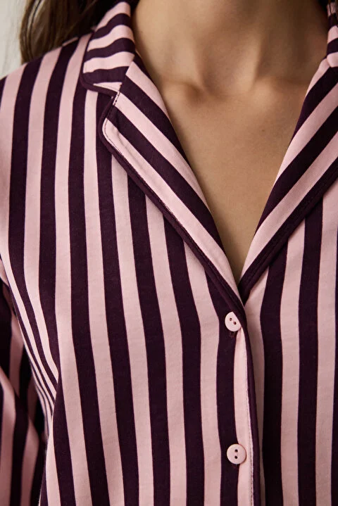 Maroon Striped pidžama set