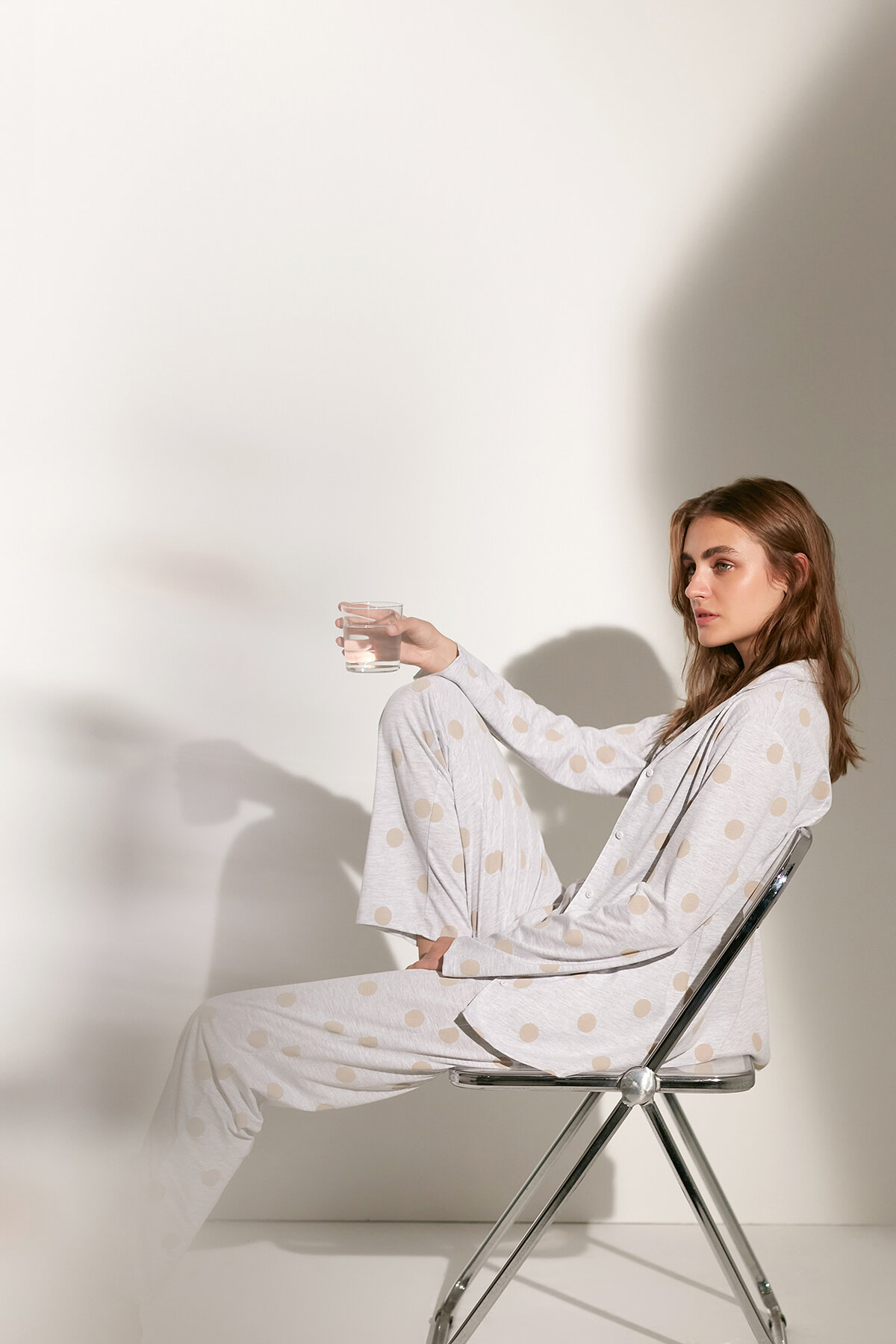 ENT MELANGE DOTS LS GOMLEK PANT SET AGJ