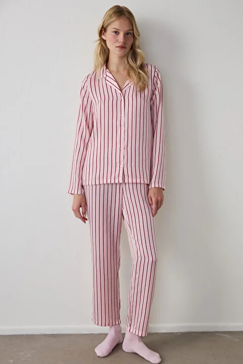 Pink Striped Satin pidžama set